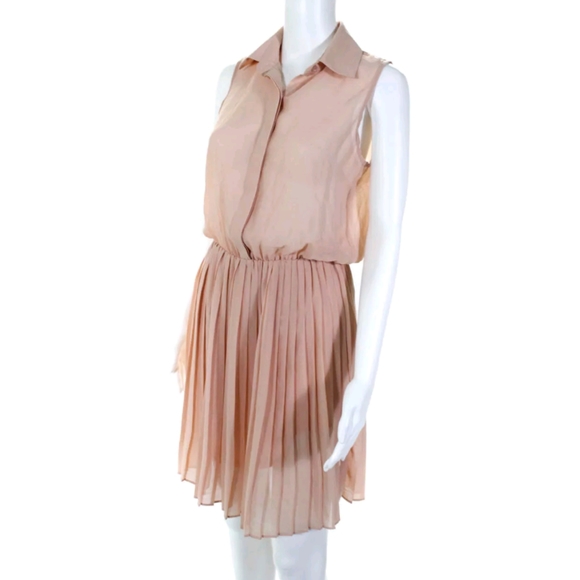 BLAQUE L PINK SHEER SLEEVELESS PLEATED SHIRT DRESS - Picture 2 of 4